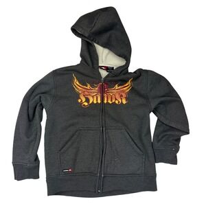 Tony Hawk Zip Up Hoodie Sherpa Lined Flame Phoenix Graphic Gray Boys M (10/12)